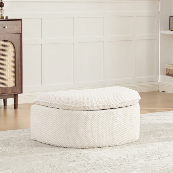 English Elm 34.45W Moon-Shaped Pineapple Lattice Ottoman Footrest for Living Room or Bedroom Beige W3189P526066