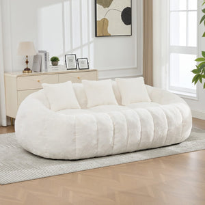 English Elm 74.8 Inch Faux Fur Cloud Loveseat with Sculptural Petal Back and Deep Foam Cushioning Beige W3189P526069
