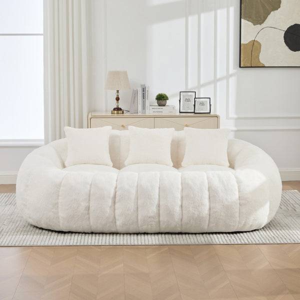 English Elm 74.8 Inch Faux Fur Cloud Loveseat with Sculptural Petal Back and Deep Foam Cushioning Beige W3189P526069