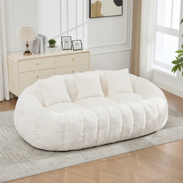 English Elm 74.8 Inch Faux Fur Cloud Loveseat with Sculptural Petal Back and Deep Foam Cushioning Beige W3189P526069