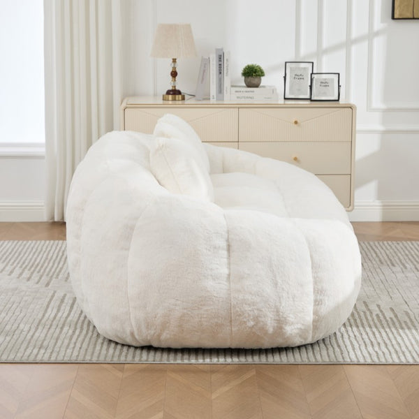 English Elm 74.8 Inch Faux Fur Cloud Loveseat with Sculptural Petal Back and Deep Foam Cushioning Beige W3189P526069