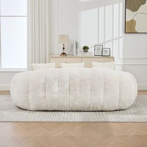 English Elm 74.8 Inch Faux Fur Cloud Loveseat with Sculptural Petal Back and Deep Foam Cushioning Beige W3189P526069