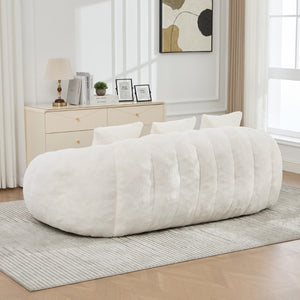 English Elm 74.8 Inch Faux Fur Cloud Loveseat with Sculptural Petal Back and Deep Foam Cushioning Beige W3189P526069