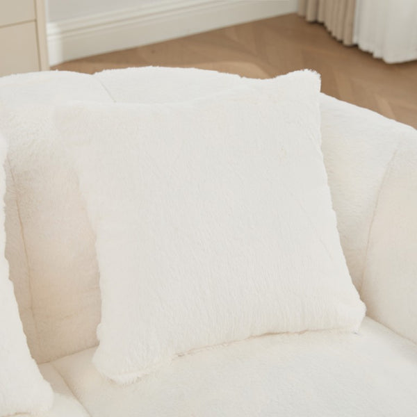 English Elm 74.8 Inch Faux Fur Cloud Loveseat with Sculptural Petal Back and Deep Foam Cushioning Beige W3189P526069