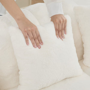 English Elm 74.8 Inch Faux Fur Cloud Loveseat with Sculptural Petal Back and Deep Foam Cushioning Beige W3189P526069