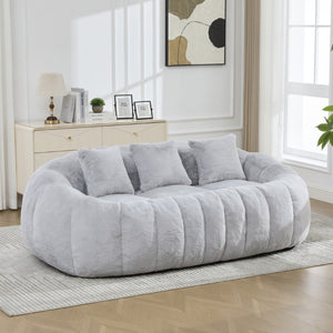 English Elm 74.8 Inch Faux Fur Cloud Loveseat with Sculptural Petal Back and Deep Foam Cushioning Gray W3189P526070