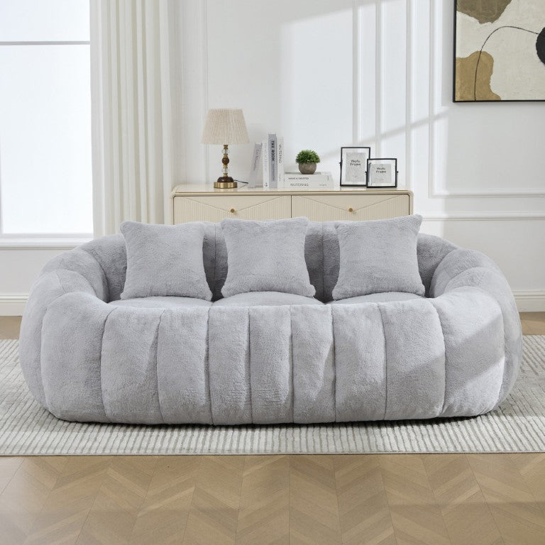 English Elm 74.8 Inch Faux Fur Cloud Loveseat with Sculptural Petal Back and Deep Foam Cushioning Gray W3189P526070