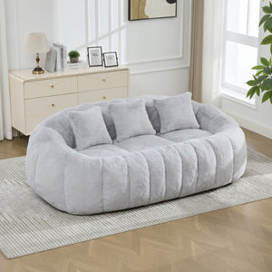 English Elm 74.8 Inch Faux Fur Cloud Loveseat with Sculptural Petal Back and Deep Foam Cushioning Gray W3189P526070