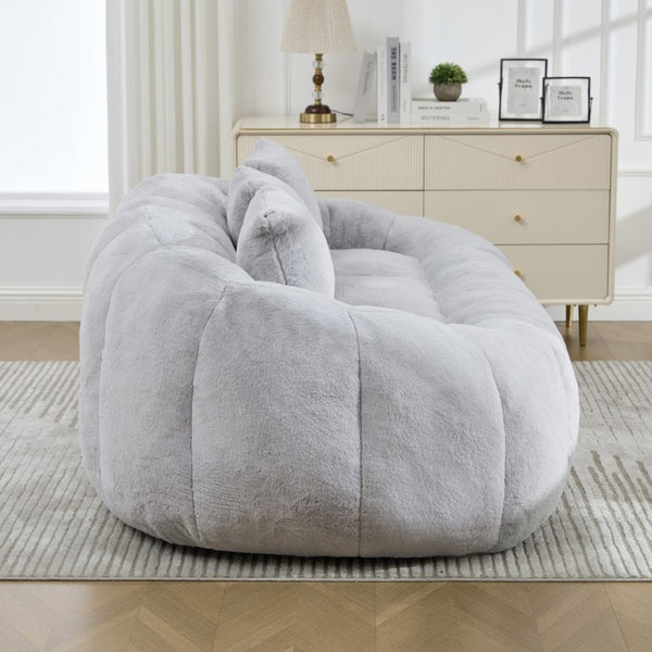 English Elm 74.8 Inch Faux Fur Cloud Loveseat with Sculptural Petal Back and Deep Foam Cushioning Gray W3189P526070