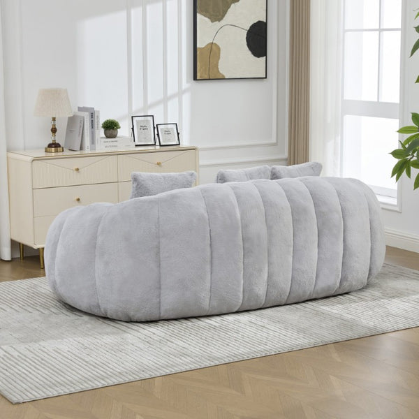 English Elm 74.8 Inch Faux Fur Cloud Loveseat with Sculptural Petal Back and Deep Foam Cushioning Gray W3189P526070