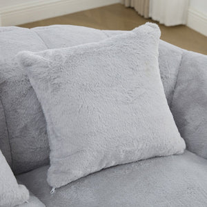 English Elm 74.8 Inch Faux Fur Cloud Loveseat with Sculptural Petal Back and Deep Foam Cushioning Gray W3189P526070