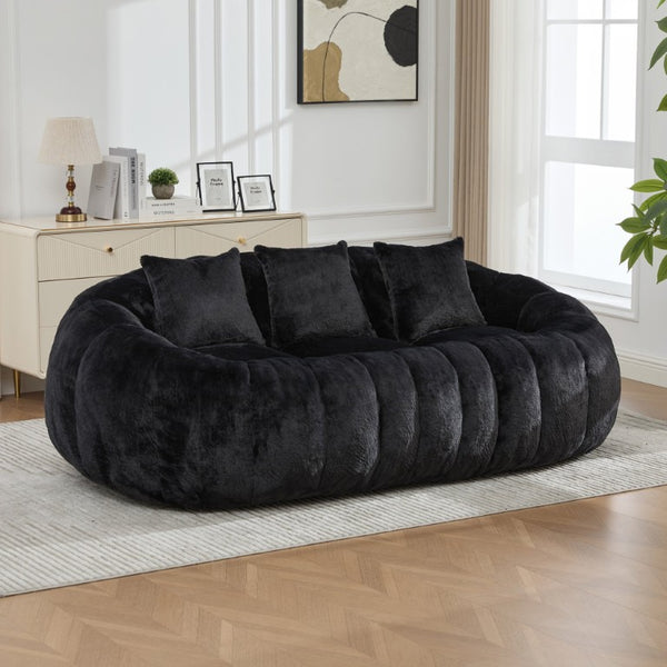 English Elm 74.8 Inch Faux Fur Cloud Loveseat Sculptural Petal Frameless Foam Plush Lounge Sofa W3189P526071