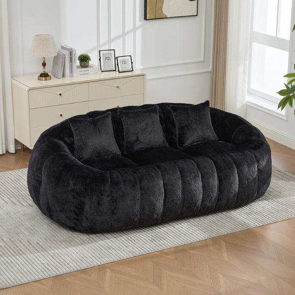 English Elm 74.8 Inch Faux Fur Cloud Loveseat Sculptural Petal Frameless Foam Plush Lounge Sofa W3189P526071