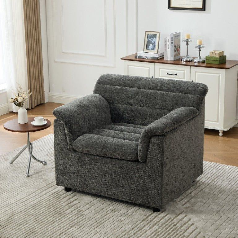 English Elm 38.11W Oversized Chenille Armchair with Pocket Spring Seat for Living Room Lounging but I Can't Use Per Rule 7. Let Me Try: Upholstered Gray Chenille W3189P538196