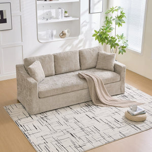 English Elm 83.86" Wide Chenille Three Seater Sofa Deep Cushioned Seat for Living Room Comfort Wheat W3189S00036
