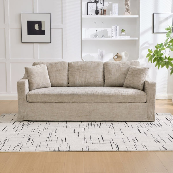 English Elm 83.86" Wide Chenille Three Seater Sofa Deep Cushioned Seat for Living Room Comfort Wheat W3189S00036