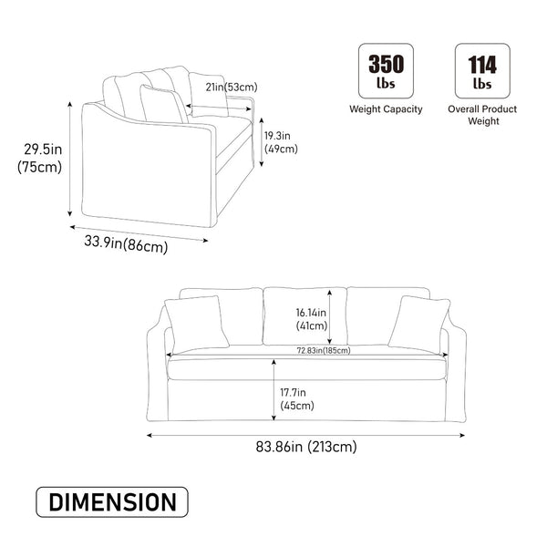 English Elm 83.86" Wide Chenille Three Seater Sofa Deep Cushioned Seat for Living Room Comfort Gray W3189S00038