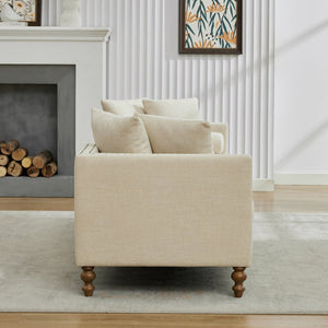 English Elm 75.2'' Chenille Upholstered Chaise Lounge Daybed with Brass Nailheads and Pocket Spring Cushion Beige W3189S00050