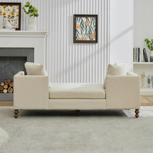English Elm 75.2'' Chenille Upholstered Chaise Lounge Daybed with Brass Nailheads and Pocket Spring Cushion Beige W3189S00050