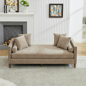 English Elm 75.2'' Chenille Upholstered Chaise Lounge Daybed with Brass Nailheads and Pocket Spring Cushion Taupe W3189S00051