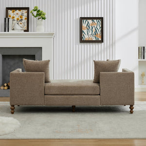 English Elm 75.2'' Chenille Upholstered Chaise Lounge Daybed with Brass Nailheads and Pocket Spring Cushion Taupe W3189S00051
