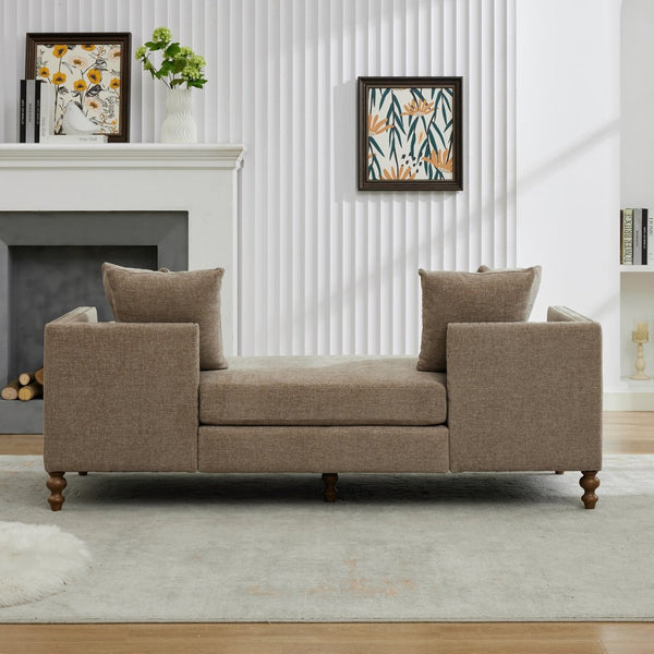 English Elm 75.2'' Chenille Upholstered Chaise Lounge Daybed with Brass Nailheads and Pocket Spring Cushion Taupe W3189S00051