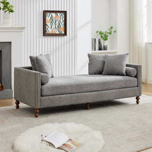 English Elm 75.2'' Chenille Upholstered Chaise Lounge Daybed with Brass Nailheads and Pocket Spring Cushion Gray W3189S00052