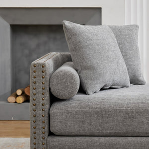 English Elm 75.2'' Chenille Upholstered Chaise Lounge Daybed with Brass Nailheads and Pocket Spring Cushion Gray W3189S00052