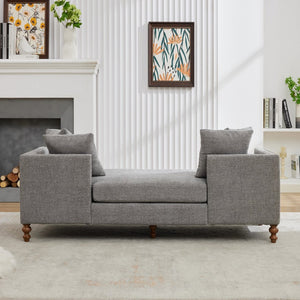 English Elm 75.2'' Chenille Upholstered Chaise Lounge Daybed with Brass Nailheads and Pocket Spring Cushion Gray W3189S00052