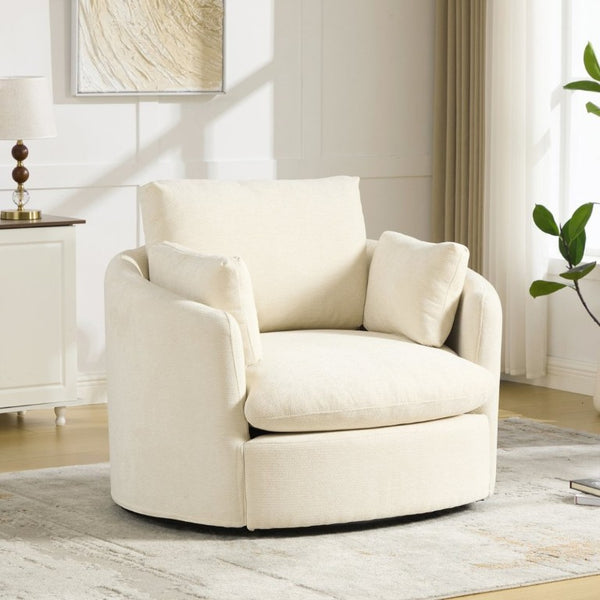 English Elm 42.52W Chenille Swivel Barrel Chair with Pocket Spring Seat and Lumbar Pillow Support Beige W3189S00053