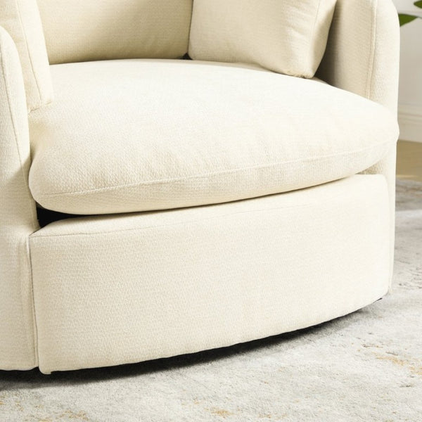 English Elm 42.52W Chenille Swivel Barrel Chair with Pocket Spring Seat and Lumbar Pillow Support Beige W3189S00053
