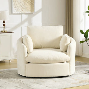 English Elm 42.52W Chenille Swivel Barrel Chair with Pocket Spring Seat and Lumbar Pillow Support Beige W3189S00053