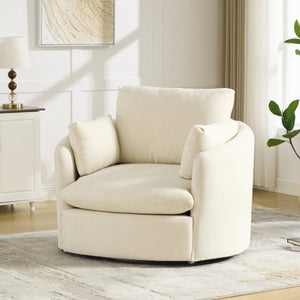 English Elm 42.52W Chenille Swivel Barrel Chair with Pocket Spring Seat and Lumbar Pillow Support Beige W3189S00053