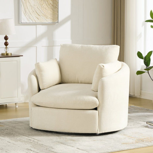 English Elm 42.52W Chenille Swivel Barrel Chair with Pocket Spring Seat and Lumbar Pillow Support Beige W3189S00053