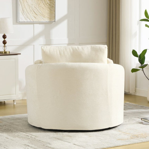 English Elm 42.52W Chenille Swivel Barrel Chair with Pocket Spring Seat and Lumbar Pillow Support Beige W3189S00053