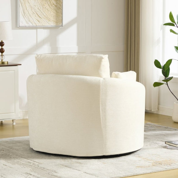 English Elm 42.52W Chenille Swivel Barrel Chair with Pocket Spring Seat and Lumbar Pillow Support Beige W3189S00053