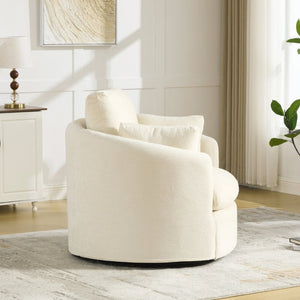 English Elm 42.52W Chenille Swivel Barrel Chair with Pocket Spring Seat and Lumbar Pillow Support Beige W3189S00053