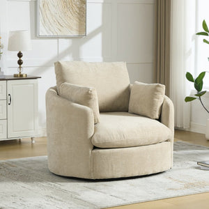 English Elm 42.52W Chenille Swivel Barrel Chair with Pocket Spring Seat and Lumbar Pillow Support Taupe W3189S00054