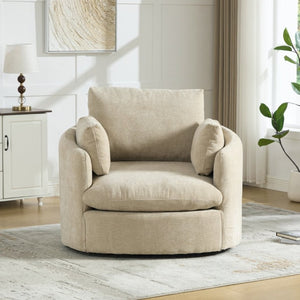 English Elm 42.52W Chenille Swivel Barrel Chair with Pocket Spring Seat and Lumbar Pillow Support Taupe W3189S00054