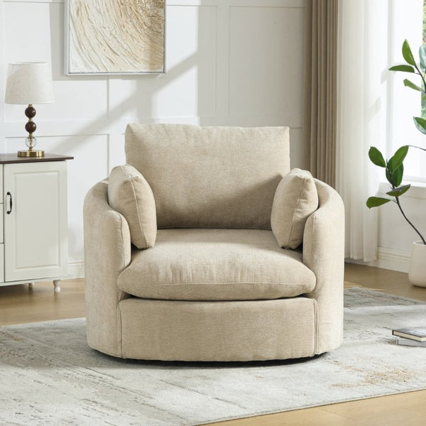 English Elm 42.52W Chenille Swivel Barrel Chair with Pocket Spring Seat and Lumbar Pillow Support Taupe W3189S00054