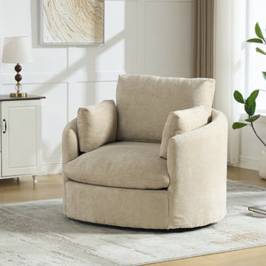 English Elm 42.52W Chenille Swivel Barrel Chair with Pocket Spring Seat and Lumbar Pillow Support Taupe W3189S00054