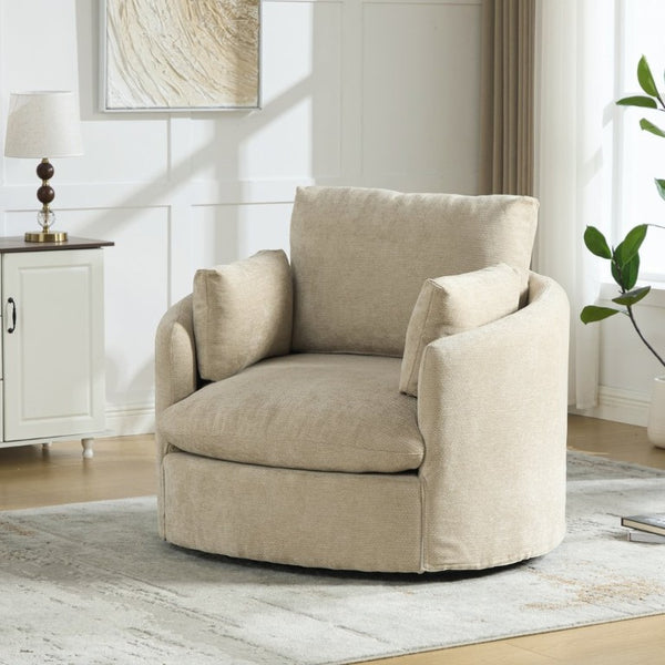 English Elm 42.52W Chenille Swivel Barrel Chair with Pocket Spring Seat and Lumbar Pillow Support Taupe W3189S00054