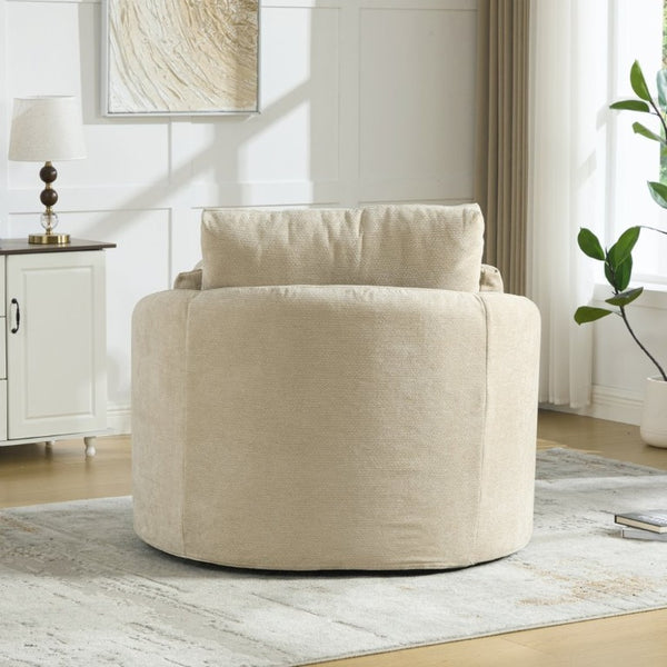 English Elm 42.52W Chenille Swivel Barrel Chair with Pocket Spring Seat and Lumbar Pillow Support Taupe W3189S00054
