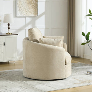 English Elm 42.52W Chenille Swivel Barrel Chair with Pocket Spring Seat and Lumbar Pillow Support Taupe W3189S00054