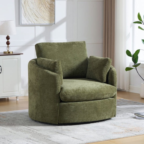 English Elm 42.52W Chenille Swivel Barrel Chair with Pocket Spring Seat and Lumbar Pillow Support Green W3189S00055