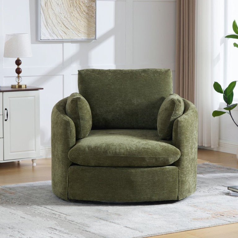 English Elm 42.52W Chenille Swivel Barrel Chair with Pocket Spring Seat and Lumbar Pillow Support Green W3189S00055