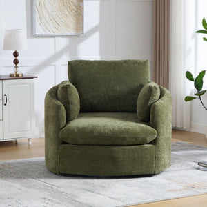 English Elm 42.52W Chenille Swivel Barrel Chair with Pocket Spring Seat and Lumbar Pillow Support Green W3189S00055