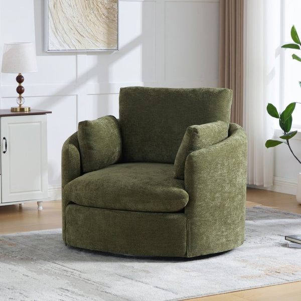 English Elm 42.52W Chenille Swivel Barrel Chair with Pocket Spring Seat and Lumbar Pillow Support Green W3189S00055