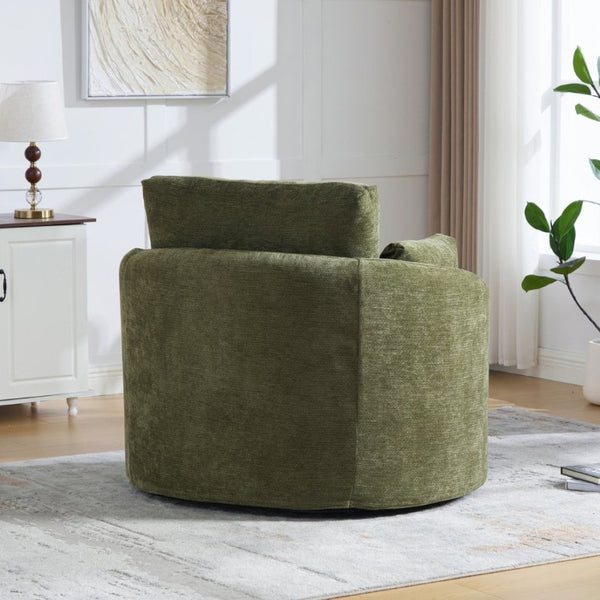 English Elm 42.52W Chenille Swivel Barrel Chair with Pocket Spring Seat and Lumbar Pillow Support Green W3189S00055