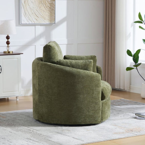 English Elm 42.52W Chenille Swivel Barrel Chair with Pocket Spring Seat and Lumbar Pillow Support Green W3189S00055